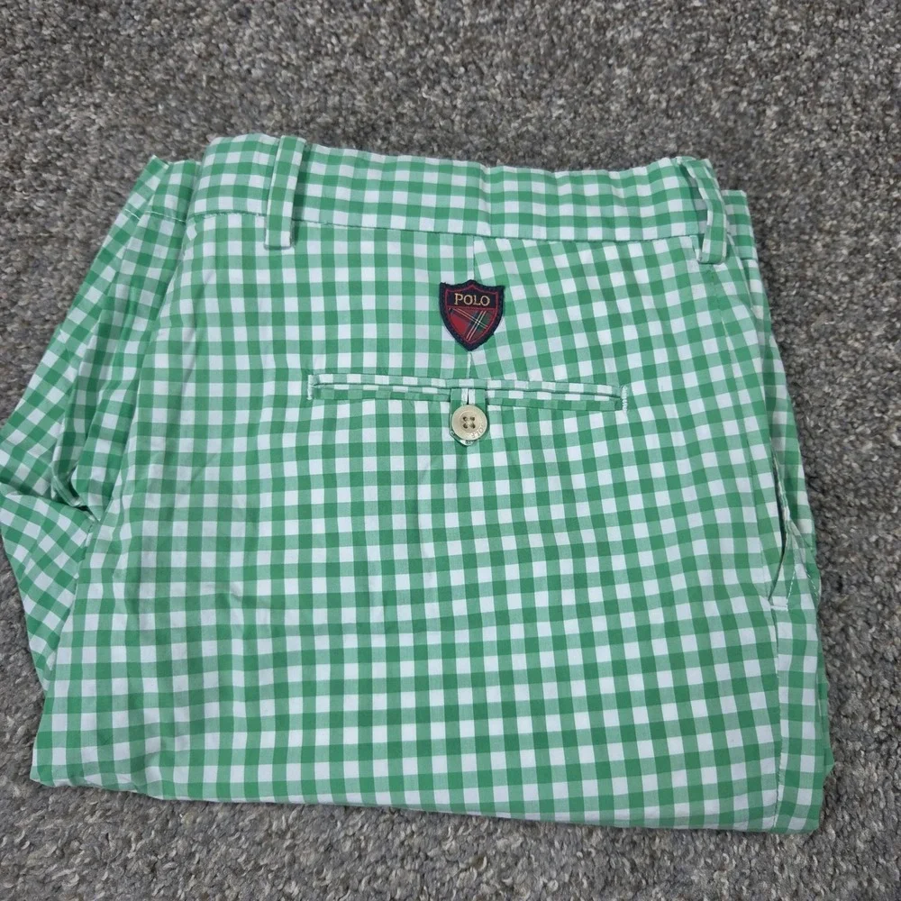 Polo Golf Ralph Lauren Men Green White Gingham Shorts Size 38 Cotton Plaid Crest